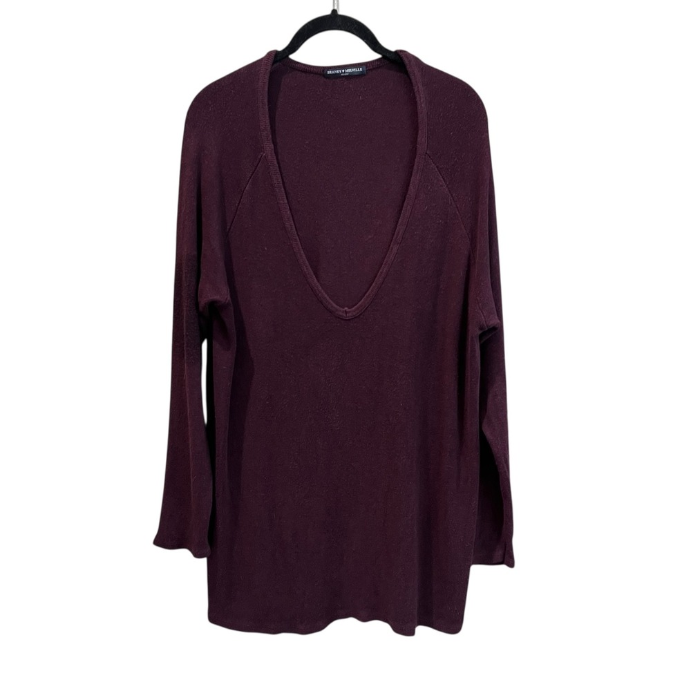 Brandy Melville burgundy V-neck long-sleeve sweater cotton blend‎ oversize